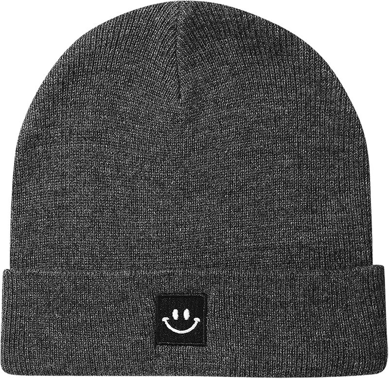 Knit Beanie Hat with Smile Face for Men/Women